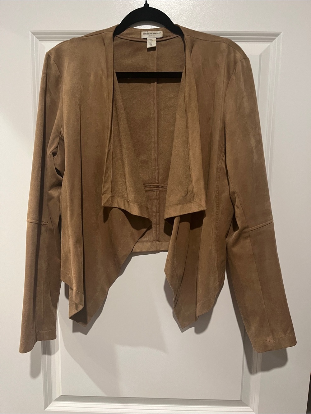 Katherine Barclay Open-Front Jacket in Camel size L